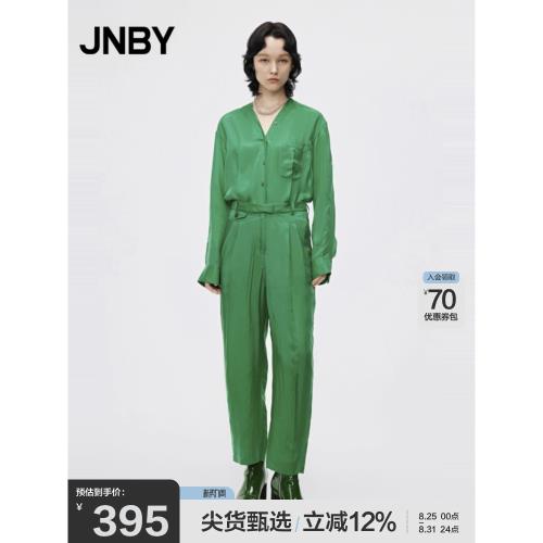 JNBY/江南布衣折扣秋冬連體衣寬松通勤銅氨纖維V領收腰長袖女