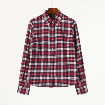 特惠〖日〗品牌日單外貿女裝秋季棉質格子休閑長袖襯衫上衣0P120