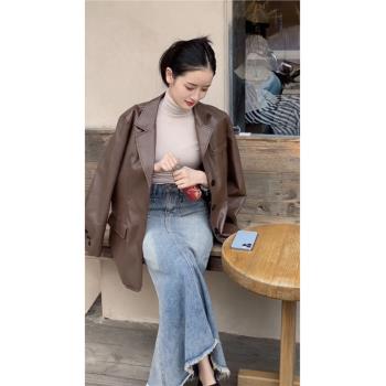 外套女今年流行休閑PU西服皮衣