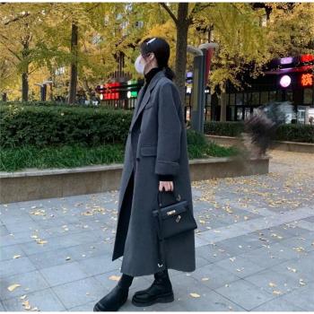 深灰顯瘦顯高外套100%雙面羊絨長款大衣女2024秋冬新品寬松設計潮