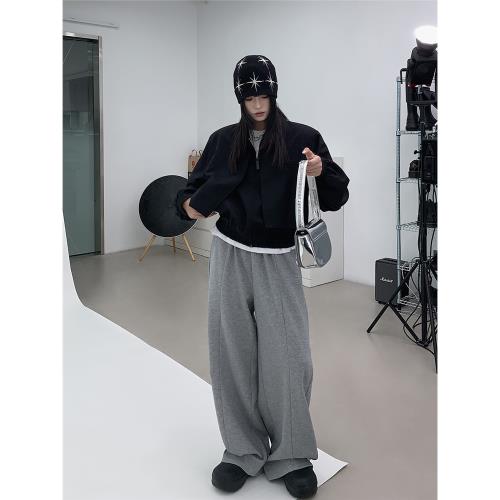 SIXI四喜家秋季 溜街舒服衛褲女寬松顯瘦分割線弧形香蕉褲運動褲