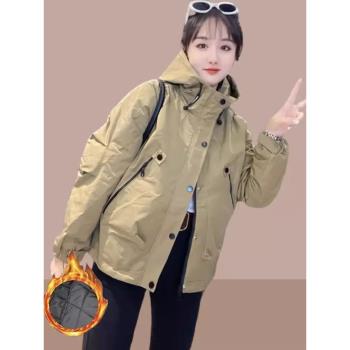 加絨加厚夾棉女士短外套2025秋冬季新款爆款沖鋒衣小個子洋氣女裝