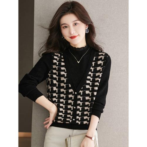 假兩件上衣時尚洋氣中領打底衫女秋冬款內搭針織毛衣2025新款冬季