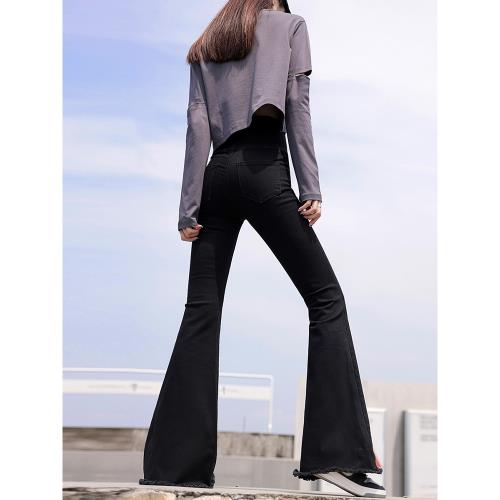 黑色微喇牛仔褲女顯瘦百搭2025年春秋新款高腰緊身彈力喇叭拖地褲