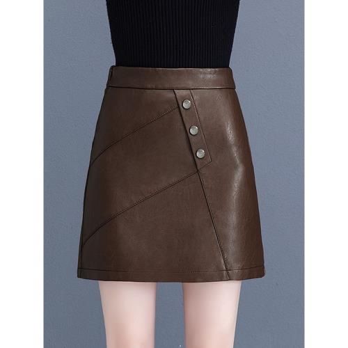 pu皮半身裙女2025年秋冬季新款高腰a字小個子一步包臀短裙子冬天