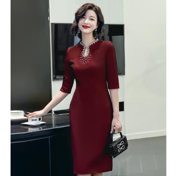 高階喜婆婆婚宴裝旗袍晚禮服小個子新娘結婚媽媽婚禮高貴年輕秋冬