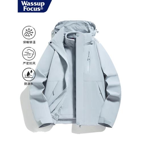 WASSUP FOCUS戶外沖鋒衣2024新款春秋戶外防風防水三合一登山服