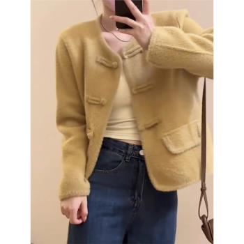 新中式國風毛呢短款上衣服盤扣