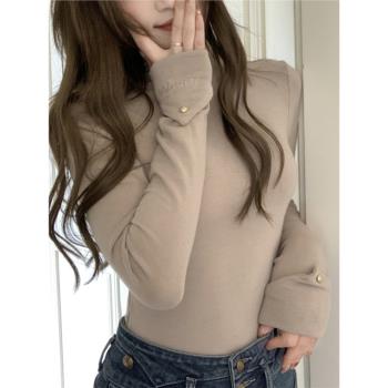 清倉德絨刺繡高領內搭打底衫女秋冬裝2024新款高階感修身加厚上衣