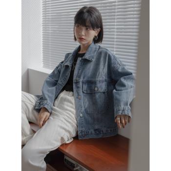 BF風復古藍色牛仔外套女寬松韓版春秋2023秋季新款帥氣短款上衣潮