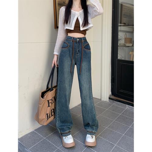 寬松大碼牛仔褲女春秋季梨型身材穿搭微胖MM高腰遮肉顯瘦闊腿長褲