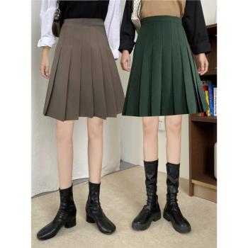 大碼胖mm秋冬加長學院梨型百褶裙