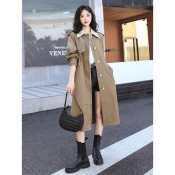 韓系中長款風衣女2022春秋新款英倫風高階感大衣氣質休閑垂感外套