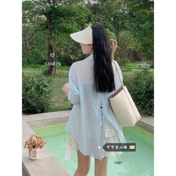 chic後背開叉系帶寬松長袖襯衫