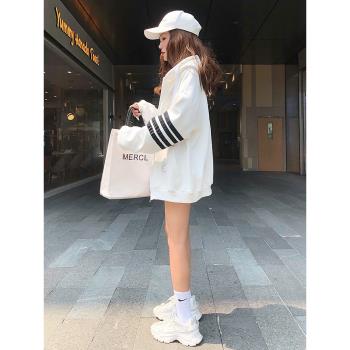 外套女中長款bf慵懶風連帽外套