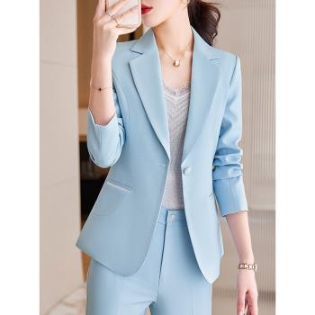 藍色西裝外套女春秋韓版時尚小個子高階感職業裝休閑氣質西服套裝