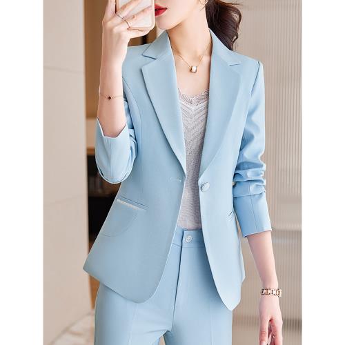 藍色西裝外套女春秋韓版時尚小個子高級感職業裝休閑氣質西服套裝