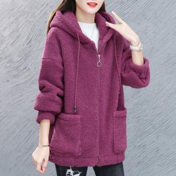 加厚羊羔絨寬松大碼女裝拉鏈衛衣