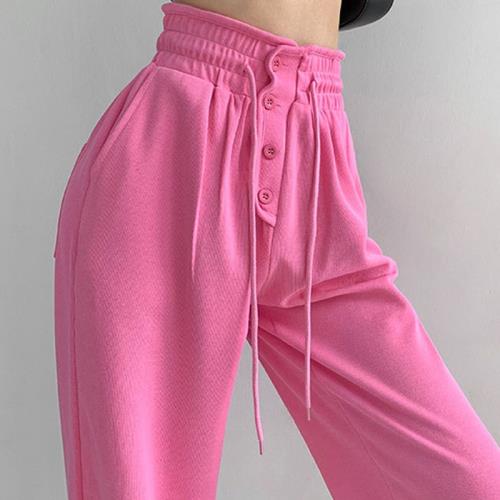 Ader秋季新款衛褲女春秋蘿莉褲子尊巴褲直筒褲休閑運動褲粉色長褲