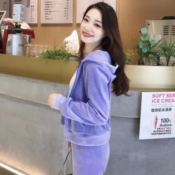 春秋金絲天鵝絨韓版三件套運動服
