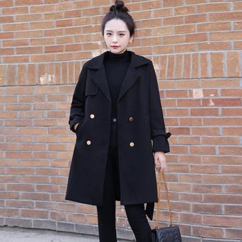 毛呢西裝外套女2024秋冬新款黑色氣質寬松中長小個子加厚羊絨大衣