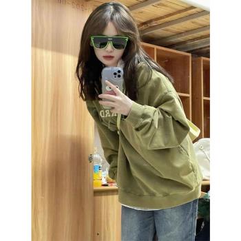 美式復古衛衣女秋冬加絨加厚寬松ins潮牌oversize長袖上衣小個子