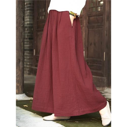 純棉大腳褲茶服褲子闊腿褲女春秋復古禪意大碼裙褲打坐禪修褲寬松