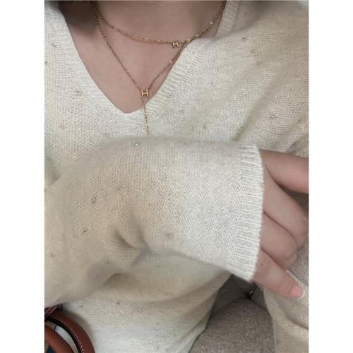 XFYSTYLE_26支美麗奴綿羊毛金豆v領針織衫女秋冬無縫一體打底上衣