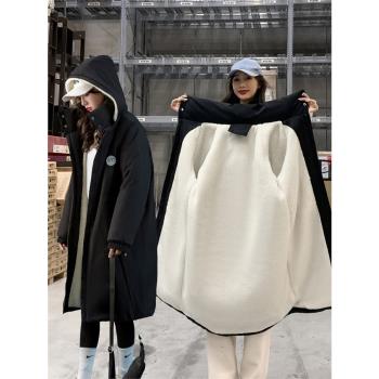 寬松中長款羊羔毛外套羽絨棉服