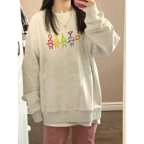 純棉設計感美式小個子卡通圓領衛衣女春秋季2024新款寬松獨特上衣