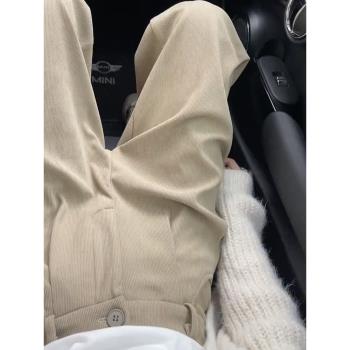 卡其色燈芯絨高腰顯瘦休閑西裝褲
