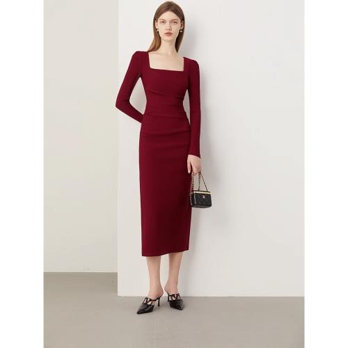 2025春季氣質復古紅色連衣裙女方領回門服禮服訂婚服女長裙