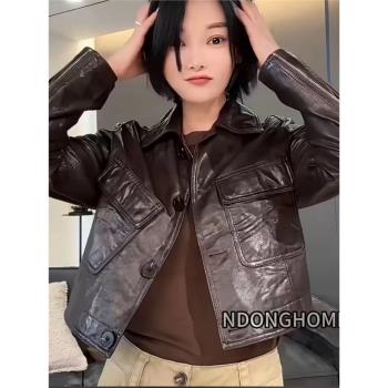 春秋短款洋氣外套陳太太真皮皮衣