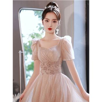 訂婚晚禮服女2025新款夏季高階感小眾宴會畢業主持人姐妹裙伴娘服