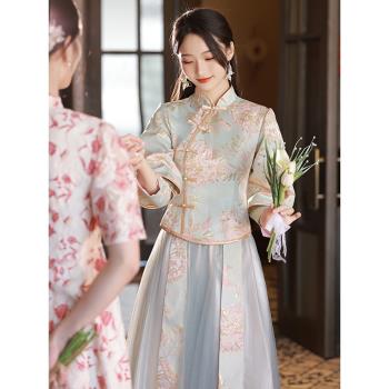 姐妹團中國風秋冬款長袖伴娘服