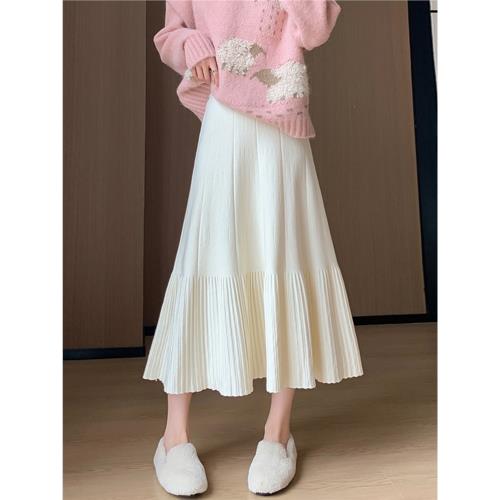 針織半身裙女2024春秋新款設計感荷葉邊高腰顯瘦中長款a字魚尾裙