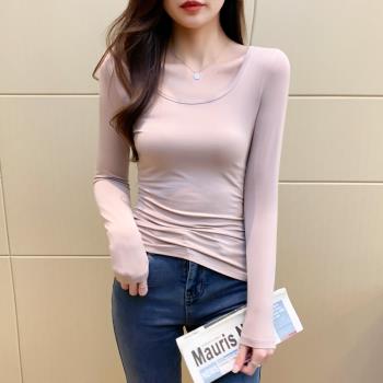 莫代爾u領打底衫女秋冬內搭長袖2025新款緊身低領露背大領口上衣