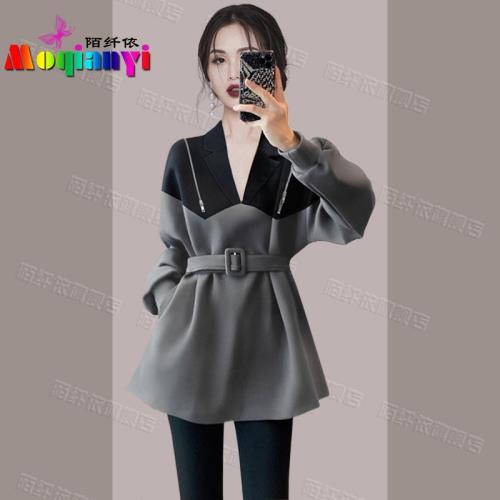 灰色收腰無帽小個子衛衣女設計感拼接上衣春秋季2024新款歐洲站貨