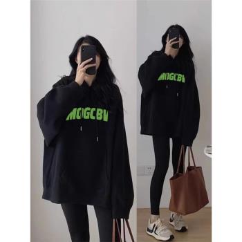 oversize連帽衛衣女春秋裝加絨加厚美式復古外套潮慵懶風上衣冬季
