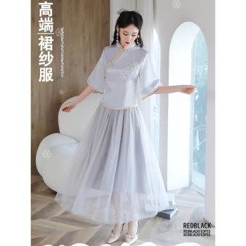 中式香檳色伴娘服2024春夏新款旗袍姐妹團顯瘦高級秀禾禮服中國風