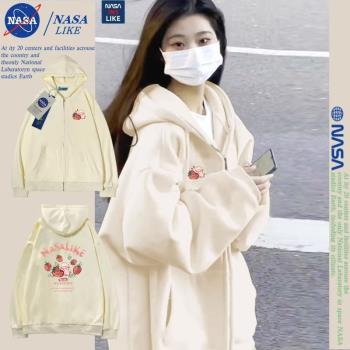 NASA聯名春秋2023新款開衫連帽衛衣情侶男女美式復古chic外套上衣