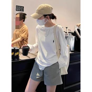 NASA聯名面膜防曬罩衫慵懶風寬松白色上衣長袖打底t恤女春秋薄款