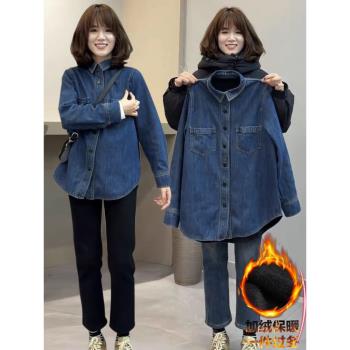 韓版內搭加厚保暖外套牛仔襯衫