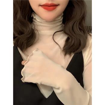 網紗蕾絲夏季新款疊穿打底衫女薄款高領紗衣內搭防曬長袖洋氣上衣