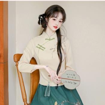SY唐裝女中國風復古盤扣改良旗袍上衣女秋茶藝師服裝棉麻茶人服女
