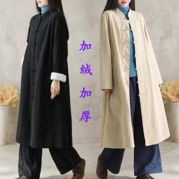 李子柒秋冬加絨加厚立領長款風衣
