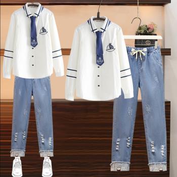 2023春秋裝新款少女休閑襯衫初中高中學生學院風冬季加絨厚打底衫