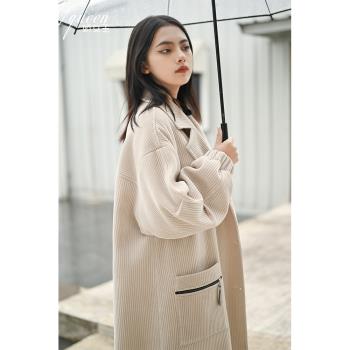 外套女燈芯絨加厚休閑中長款外套
