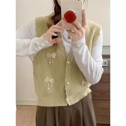 小香風馬甲女款2024新款春秋針織背心疊穿肩外穿洋氣獨特別致馬夾