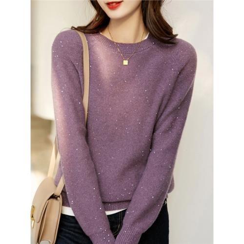 哥弟秋冬亮片山羊絨衫毛衣女套頭氣質圓領針織衫百搭打底羊毛衫